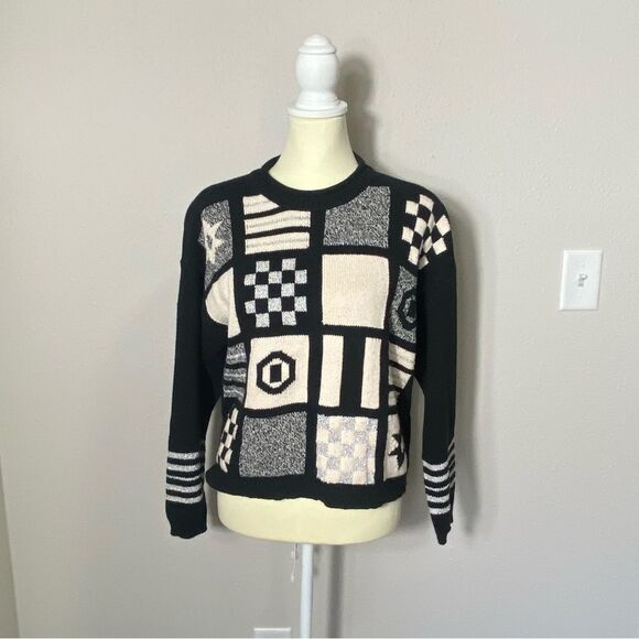 Vintage Lizwear Geometric Patchwork Cotton Knit Sweater Women's Size MP - Picture 16 of 16